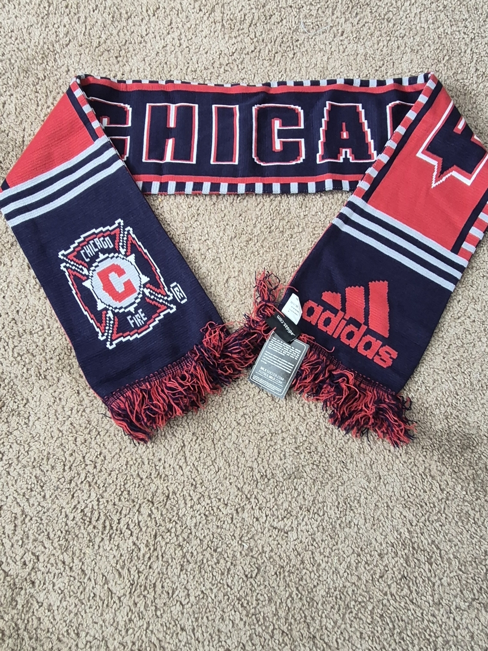 Adidas Chicago Fire Red & Navy MLS Soccer Scarf One Size